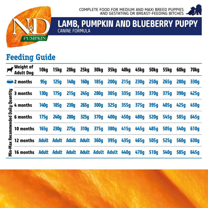 Farmina N&D Pumpkin Grain Free Lamb And Blueberry Medium And Maxi Puppy Dog Food - Ofypets