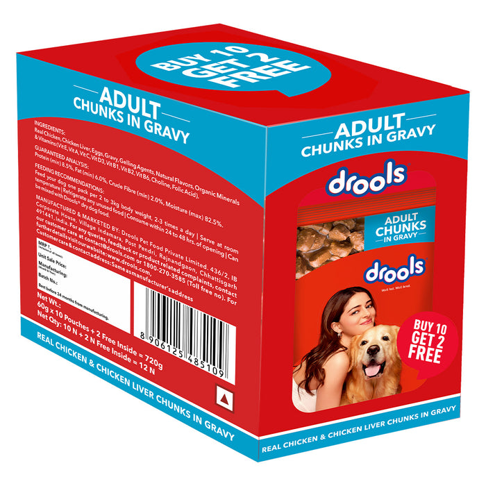 Drools Adult Chicken Chunks Gravy Food for Dogs