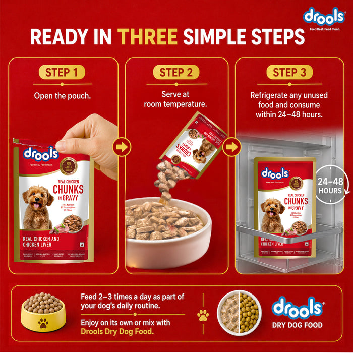 Drools Real Chicken and Liver Chunks in Gravy Adult Food for Dog
