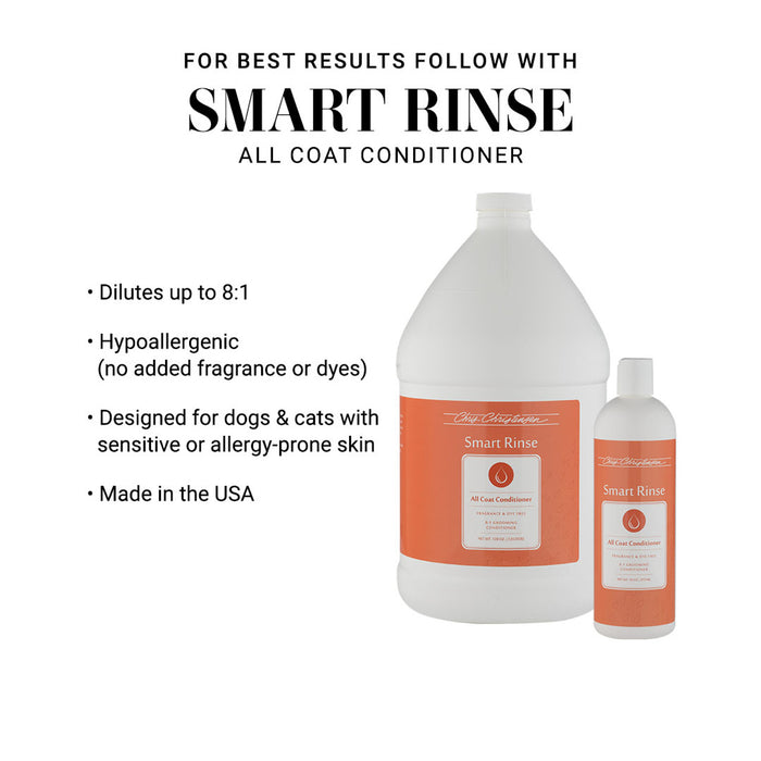 Chris Christensen Smart Rinse Hypoallergenic All Coat Conditioner for Dogs and Cats bottle label