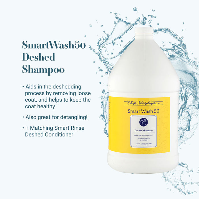 Chris Christensen Smart Wash50 De-Shed Shampoo for Dogs and Cats shampoo bottle close-up