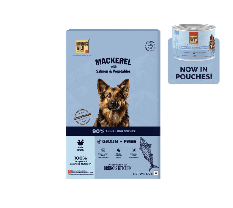 Brunos Wild Essentials Mackerel with Salmon and Vegetables in Gravy Grain Free Dog Wet Food