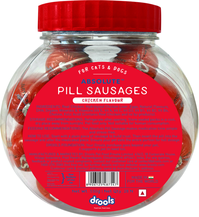 Drools Absolute Pill Sausage Treats with Real Chicken for Dogs and Cats