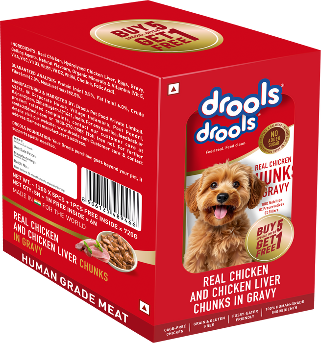 Drools Real Chicken and Liver Chunks in Gravy Adult Food for Dog