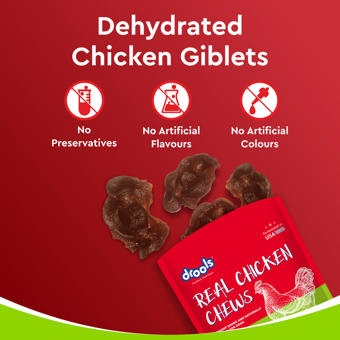 Drools Dehydrated Real Chicken Chews Giblets Treats for Dog