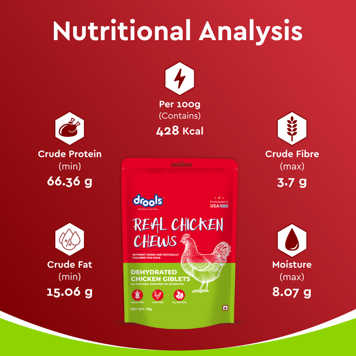 Drools Dehydrated Real Chicken Chews Giblets Treats for Dog