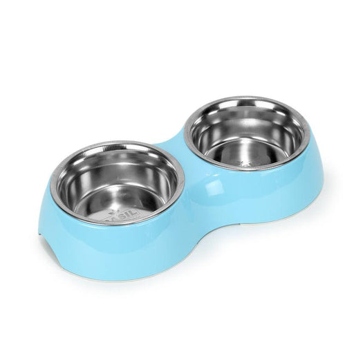 Basil Melamine and Stainless Steel Double Bowl for Dogs and Cats (Colour May Vary) - Ofypets