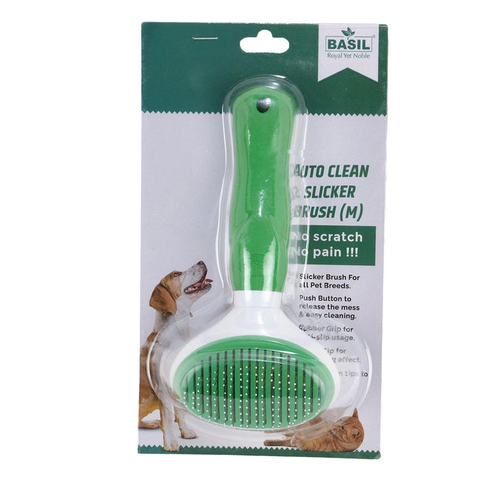 Basil Self Cleaning Slicker Brush for Grooming Dog and Cats - Ofypets