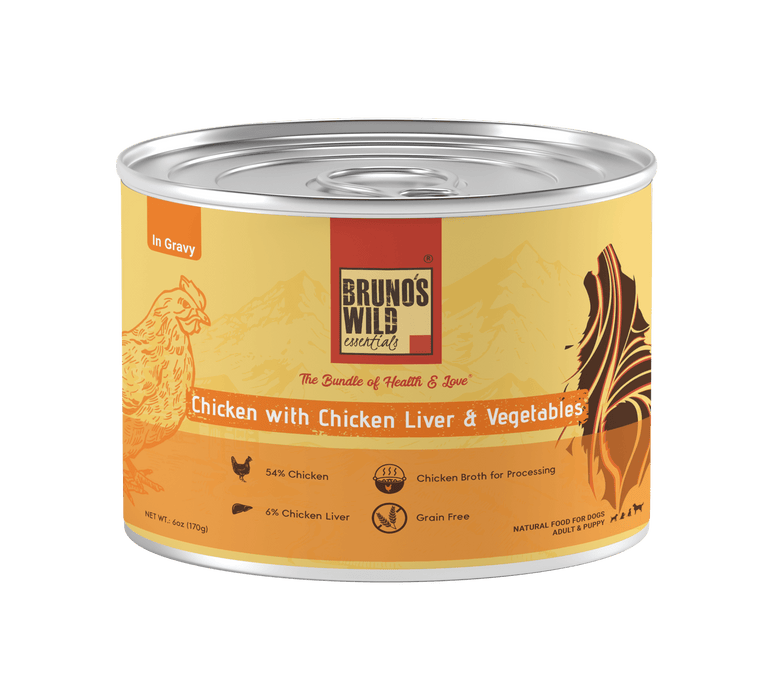 Brunos Wild Essentials Chicken with Chicken Liver and Vegetables in Gravy Grain Free Dog Wet Food - Ofypets