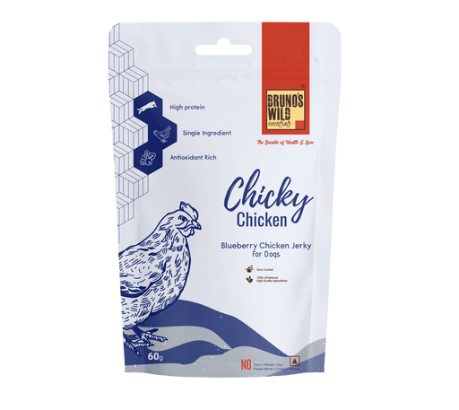 Brunos Wild Essentials Chicky Chicken with Blueberry Jerky Natural Dehydrated Dog Treats - Ofypets