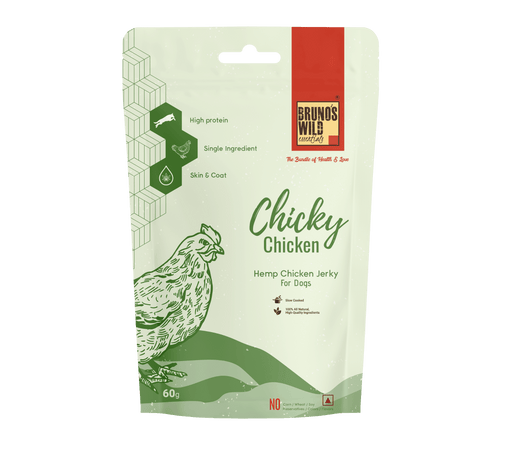 Brunos Wild Essentials Chicky Chicken with Hemp Jerky Natural Dehydrated Dog Treats - Ofypets