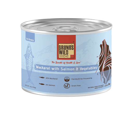 Brunos Wild Essentials Mackerel with Salmon and Vegetables in Gravy Grain Free Dog Wet Food - Ofypets