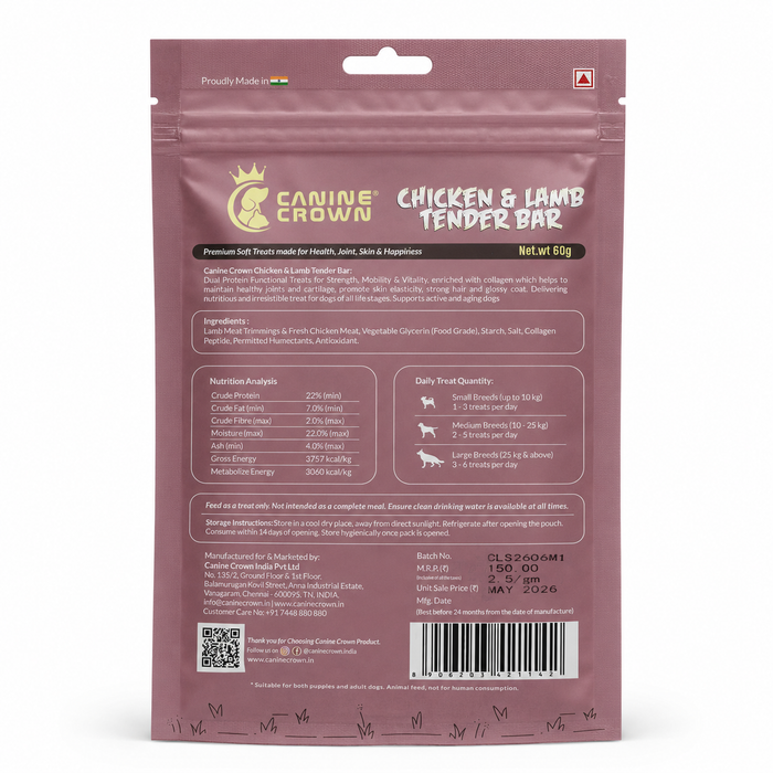 Canine Crown Soft Chicken & Lamb Tender Bar - Ofypets