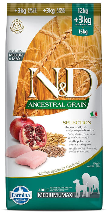 Farmina N&D Ancestral Grain Chicken And Pomegranate Medium and Maxi Adult Dog Food - Ofypets