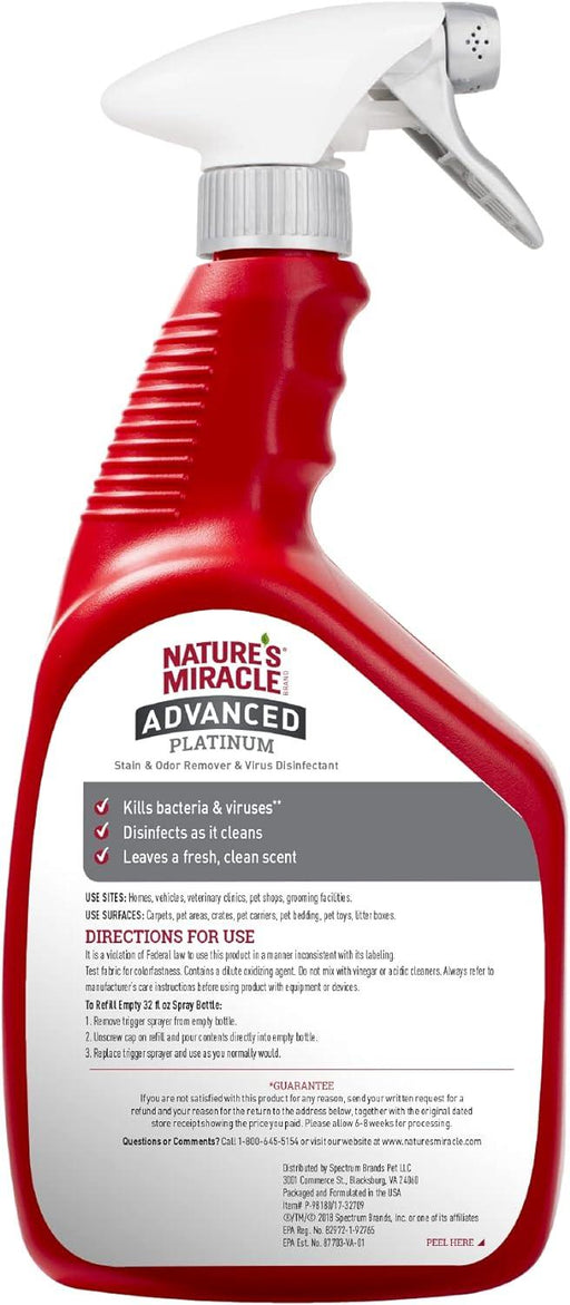 Nature's Miracle Advanced Platinum Stain & Odor Remover & Virus Disinfectant Spray - Ofypets