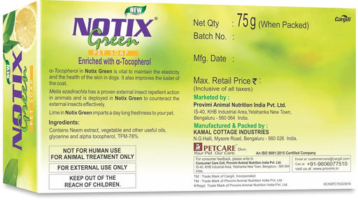Petcare Notix Green Neem Soap for Dogs - 75 gm - Ofypets