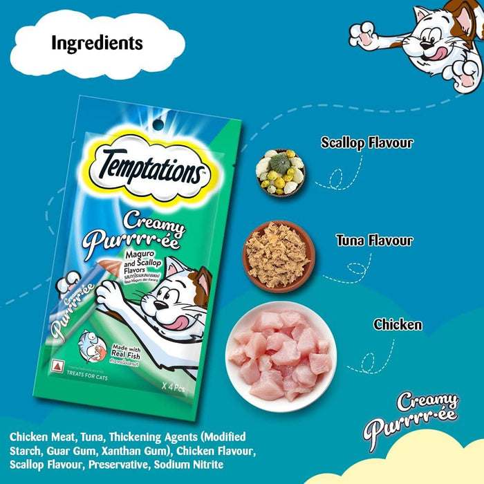 Temptations Creamy Purrrr-ee Maguro & Scallop Flavor Cat Treats - Ofypets