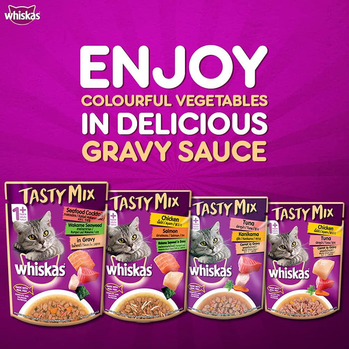 Whiskas Tasty Mix Seafood Cocktail Wakame Seaweed in Gravy Cat Wet Food - Ofypets