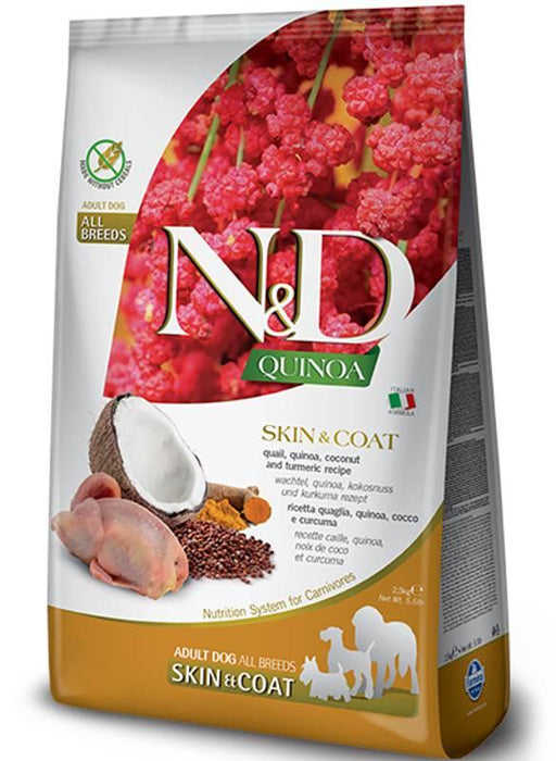 Farmina N&D Quinoa Grain Free Quail and Coconut Skin and Coat All Breeds Dog Food - Ofypets