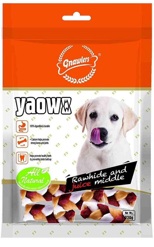 Gnawlers Yaowo Rawhide and Juicy Middle Dog Treats - Ofypets