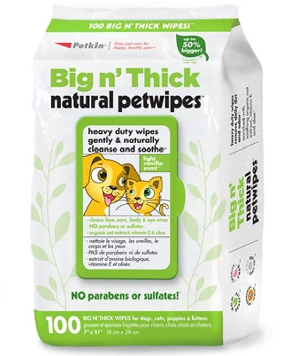 Petkin Big n' Thick Natural Pet wipes 100 Wipes - Ofypets
